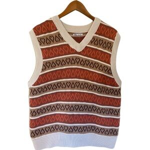 Zara jacquard heart v neck knit vest v neck rib trim unique Size L